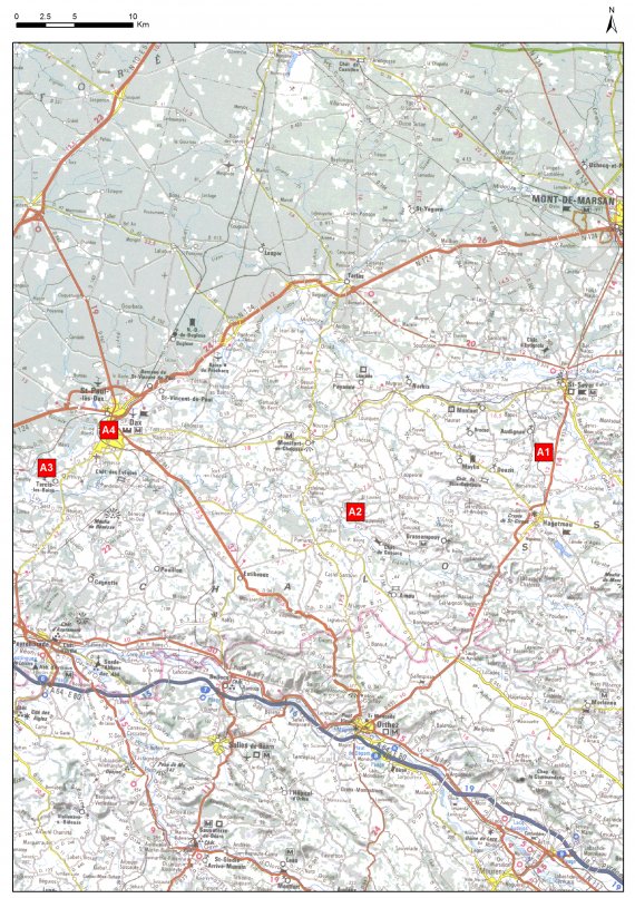 Cartes des arrêts de l'itinéraire en Chalosse