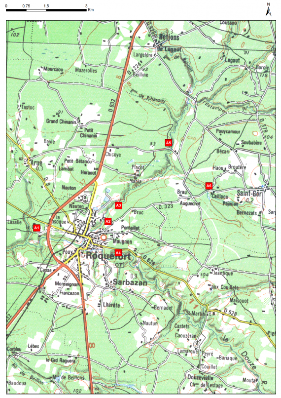 Cartes des arrêts de l'itinéraire des Landes de Gascogne