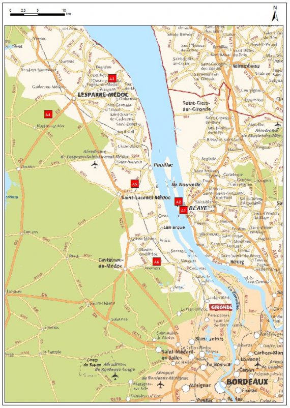 Cartes des arrêts de l'itinéraire dans le Médoc et près de l’estuaire de la Gironde
