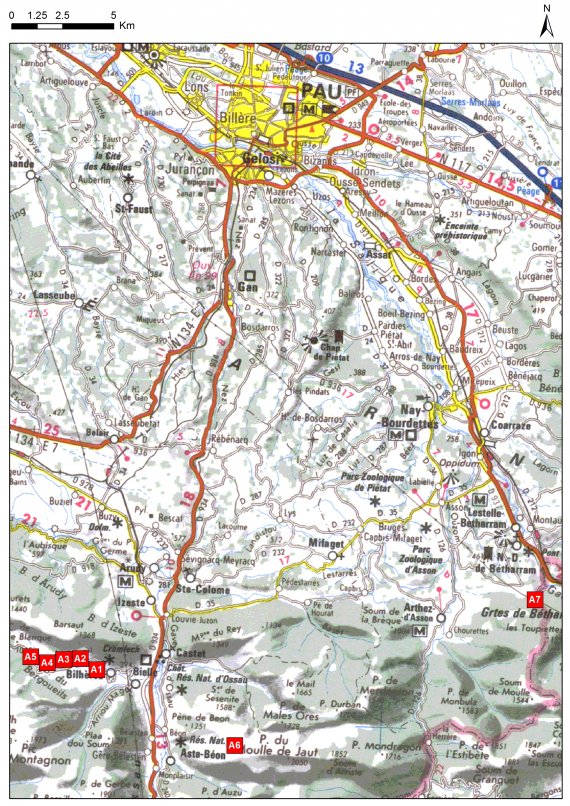 Cartes des arrêts de l'itinéraire de Salles