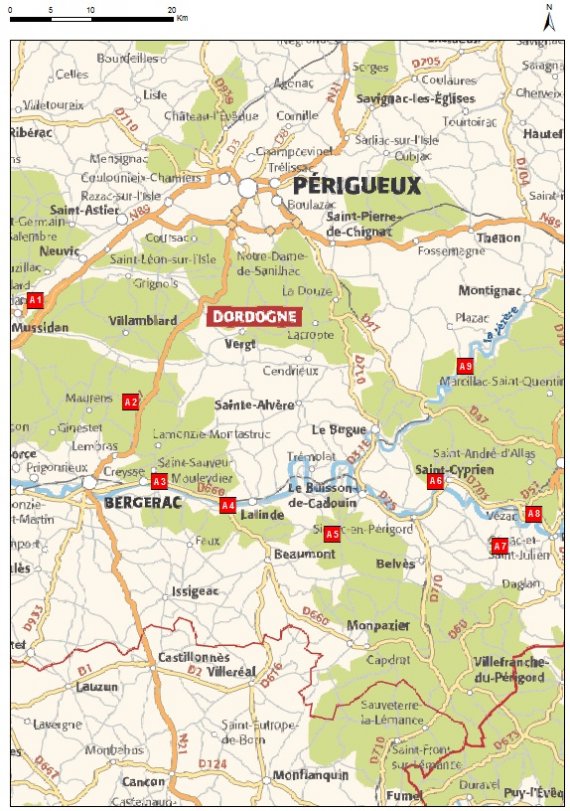 Cartes des arrêts de l'itinéraire du Bergeracois