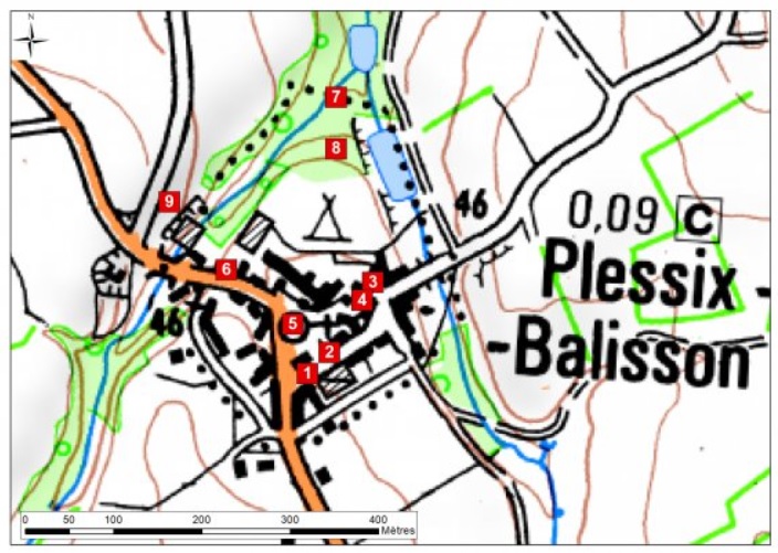 Cartes des arrêts de l'itinéraire de Plessix-Balisson