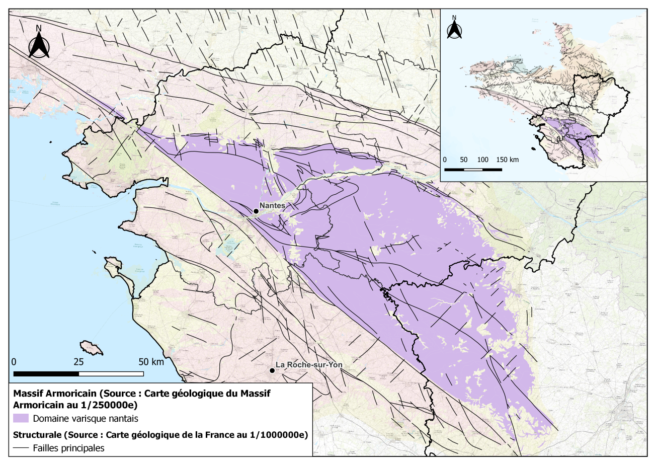 Carte du domaine varisque nantais au sein du Massif Armoricain