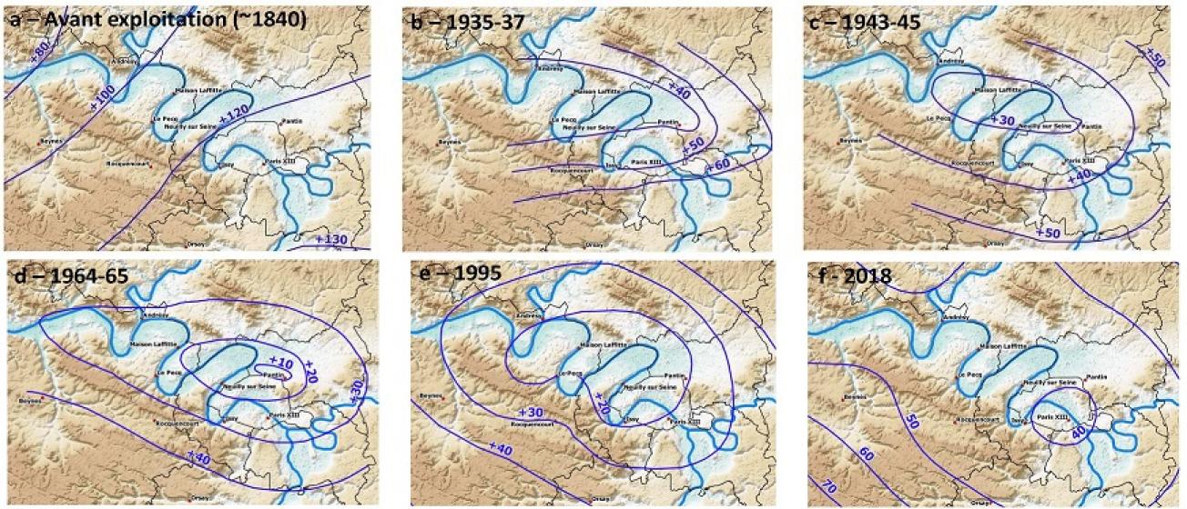 Evolution de la piézométrie de l’Albien : Piézométrie de la nappe de l’Albien (cote en m NGF)