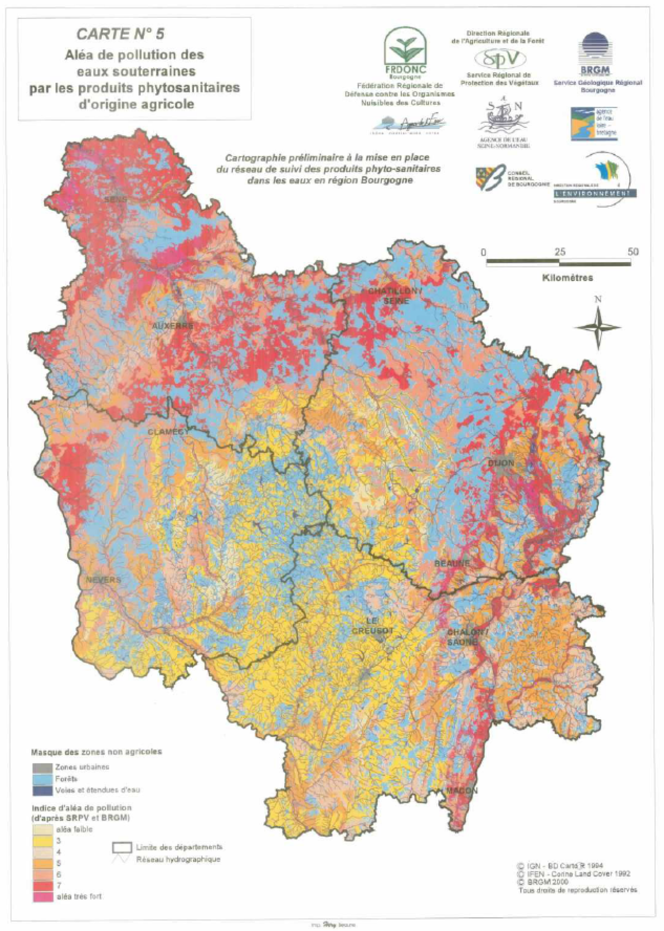 Aléa de pollution des eaux souterraines par les produits phytosanitaires d’origine agricole (JAUFFRET.D. et al., 2001)