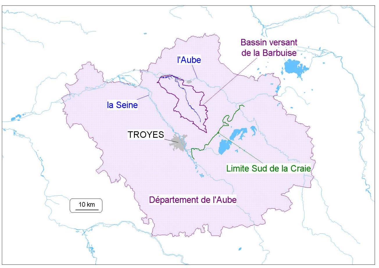 Localisation du bassin versant de la Barbuise dans le département de l’Aube (BRGM)