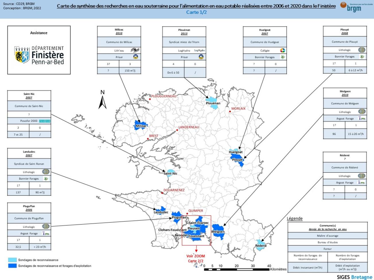 Recherches en eau souterraine eau potable - Finistère - 2006-2020