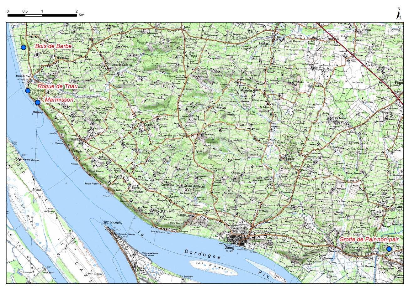 Figure 2 - Localisation de la grotte de Pair-non-Pair (carte IGN)