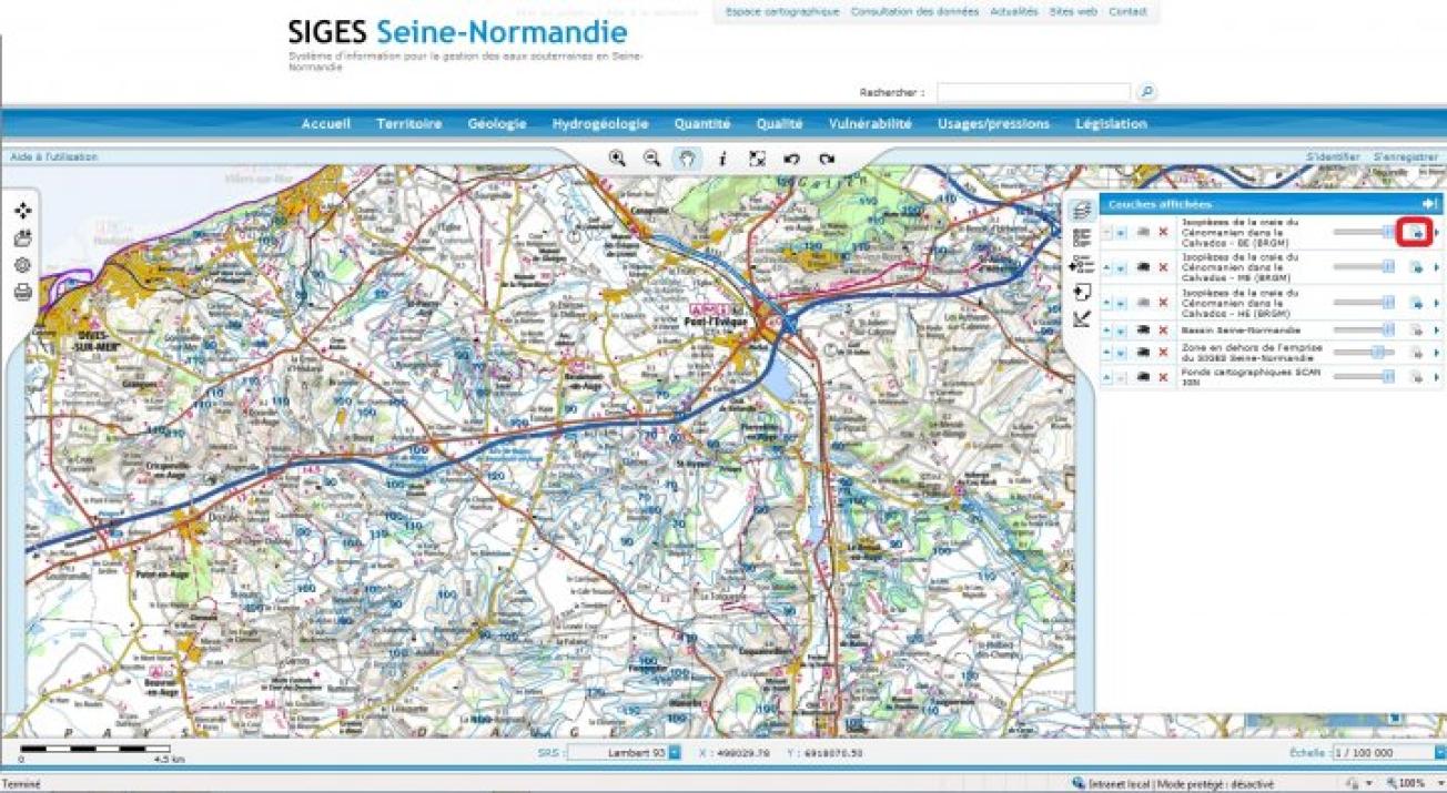 Accès aux métadonnées depuis l’espace cartographique (© SIGES)