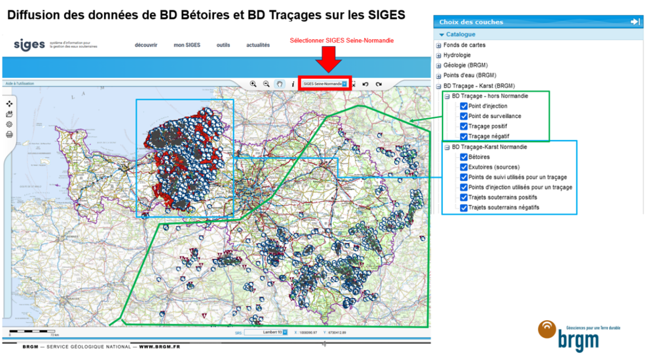 Diffusion des donneés de la BD Bétoire et de la BD Traçage sur le SIGES Seine-Normandie