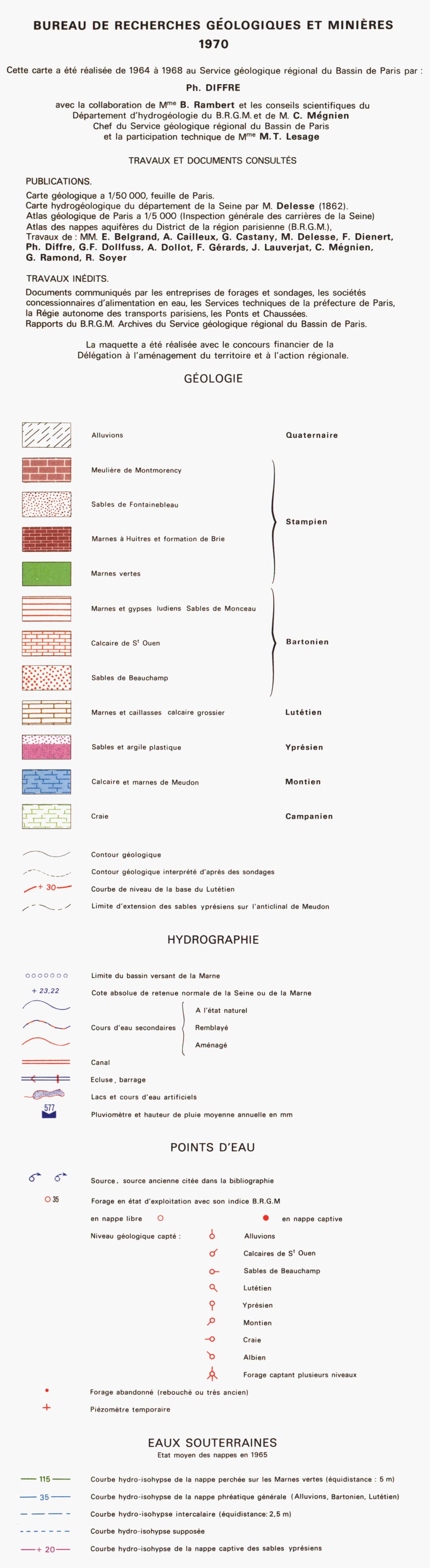 Légende de la carte hydrogéologique au 1/50 000 de Paris