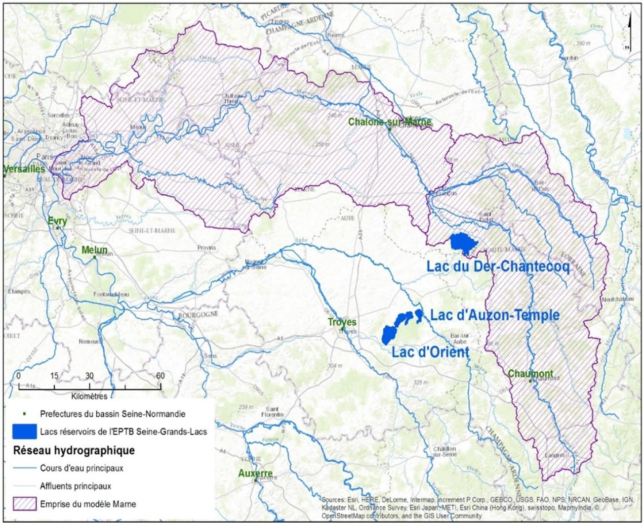 Carte de localisation et d’extension du bassin versant de la Marne du territoire de l’EPTB SGL