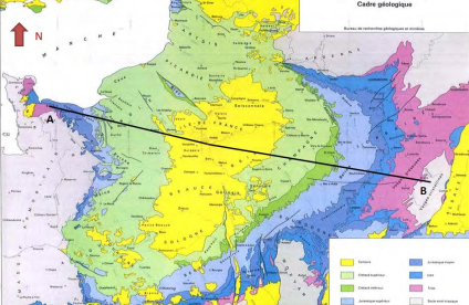 Carte géologique simplifiée du Bassin Parisien (Mégnien C., 1980)