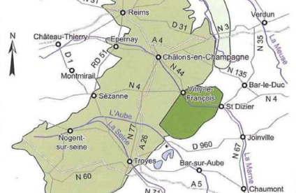 Aquifères crétacés en Champagne crayeuse : carte simplifiée (Extrait de « Aquifères et eaux souterraines en France », 2006)