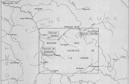 Plan de situation de l’étude des sources de la Vanne     (R. Hlavek et al,1959, BRGM) 