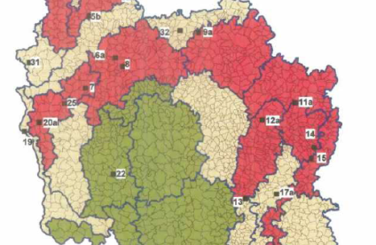 Carte de localisation des points proposés pour le suivi des produits phytosanitaires dans les eaux souterraines en Bourgogne (JAUFFRET.D. et al., 2001)