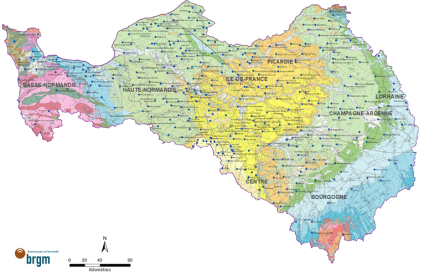 Carte de répartition des stations du réseau piézométrique sur le bassin Seine-Normandie