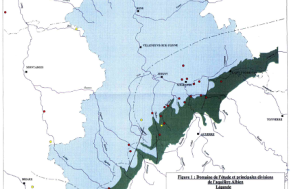 Domaine de l’étude et principales divisions de l’aquifère Albien (Jauffret. D, Toubin. J., 1995)