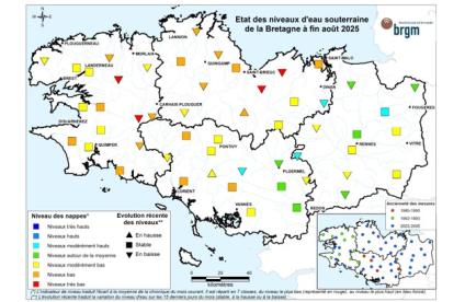 Bulletin situation nappe Bretagne à fin août 2025 