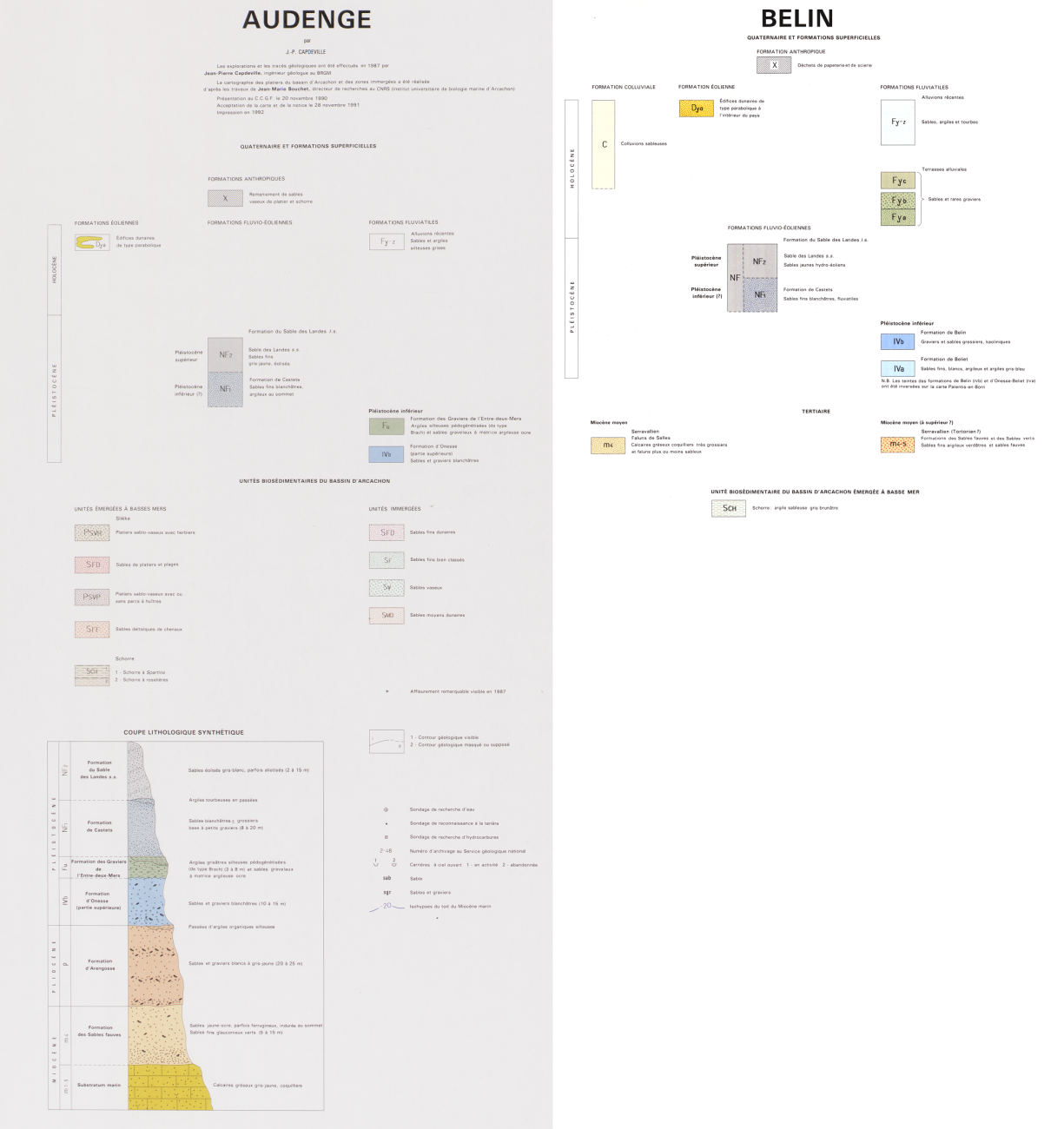 Légende des cartes géologiques de Audenge et Belin
