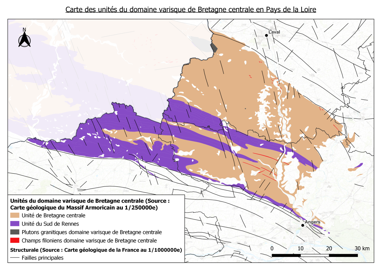 Carte des unités du domaine varisque de Bretagne centrale
