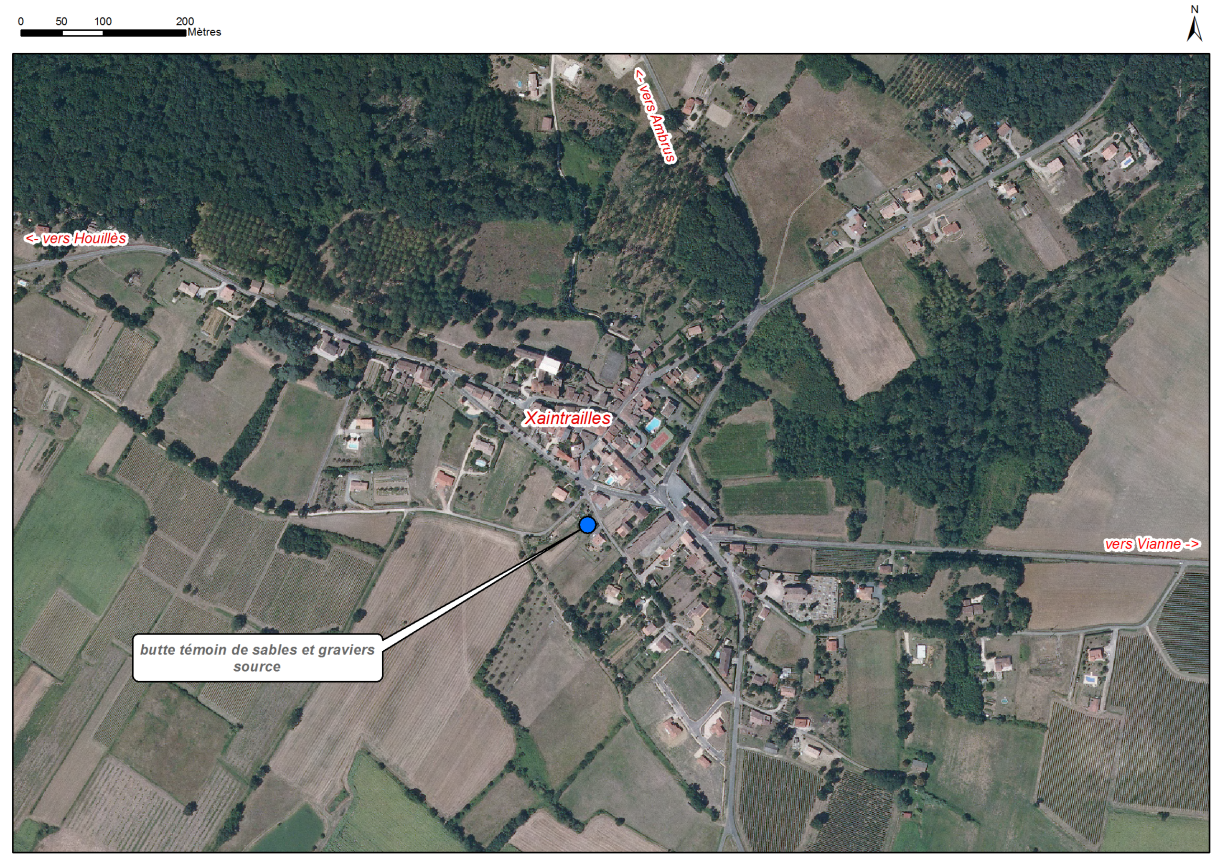 Localisation des affleurements décrits pour le site "Source du lavoir" (commune de Xaintrailles)