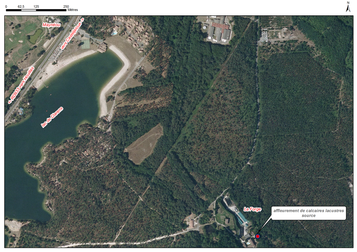 Localisation des affleurements décrits pour le site "Sources de Neuffonds" (commune de Casteljaloux)