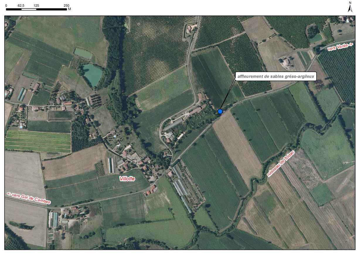 Localisation des affleurements décrits pour le site "Affleurement de Villotte" (commune de Varès)