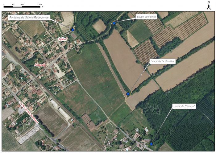 Localisation des affleurements décrits pour le site Fontainte Sainte-Radegonde (Arbanats)