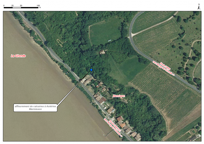 Localisation des affleurements décrits pour le site de Marmisson (commune de Gauriac)