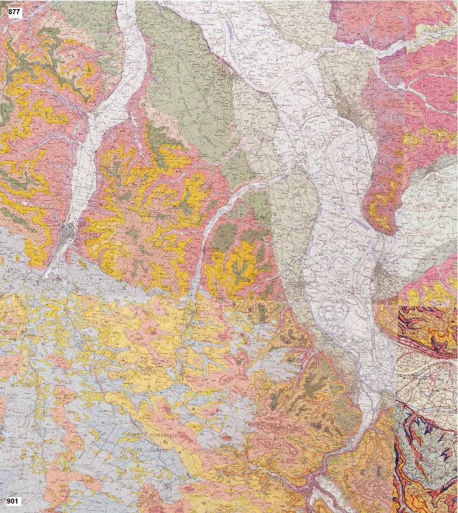 Extrait des cartes géologiques au 1/50 000 de Tonneins (877) et Nérac (901)