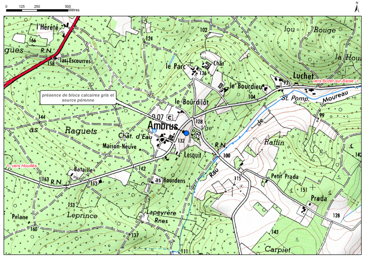 Carte de localisation du site "Source de Notre-Dame-d'Ambrus" (commune d'Ambrus)