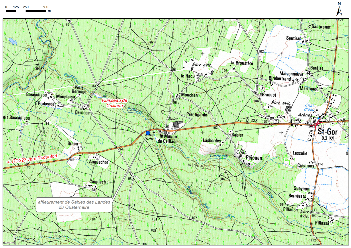 Carte de localisation du site "Moulin de Caillaou" (commune de Saint-Gor)