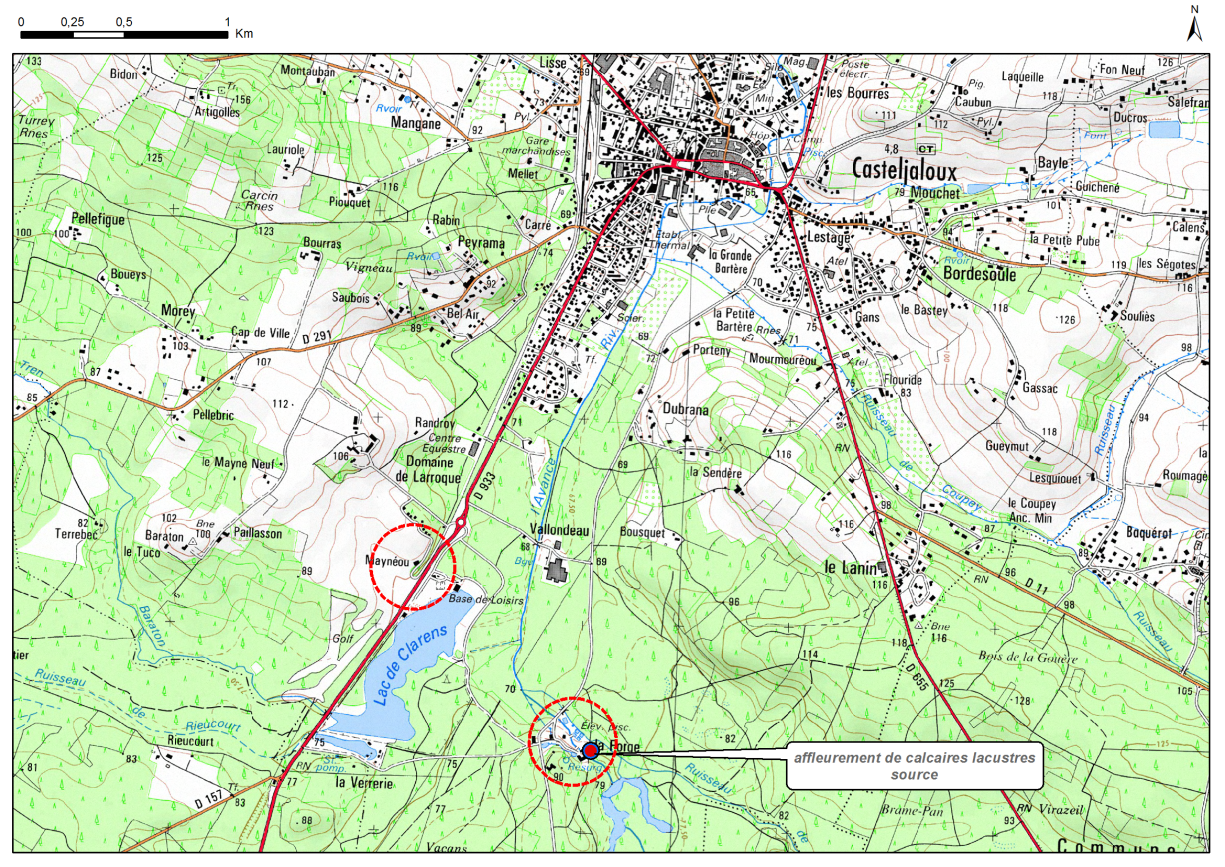 Carte de localisation du site "Sources de Neuffonds" (commune de Castejaloux)
