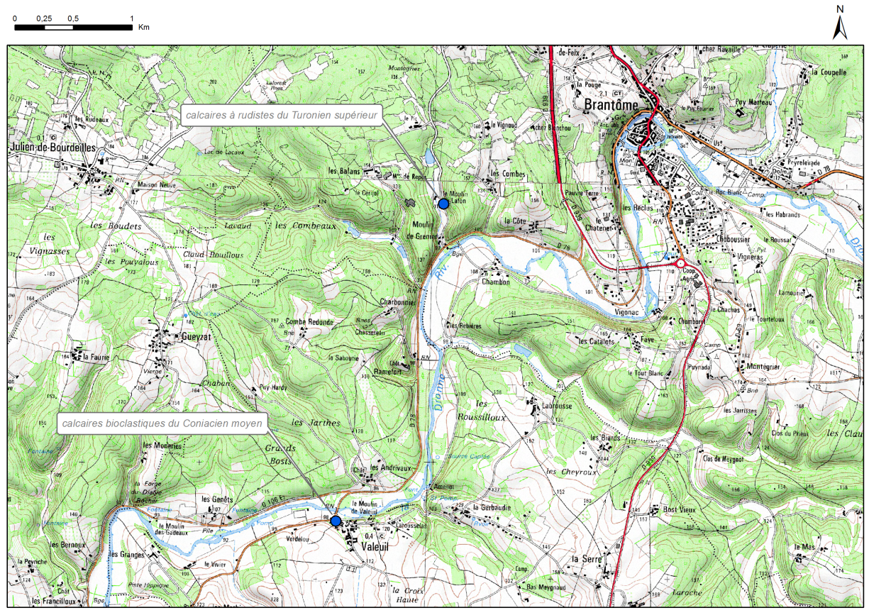 Carte de localisation du site "Moulin de Lafon" (commune de Brantôme)