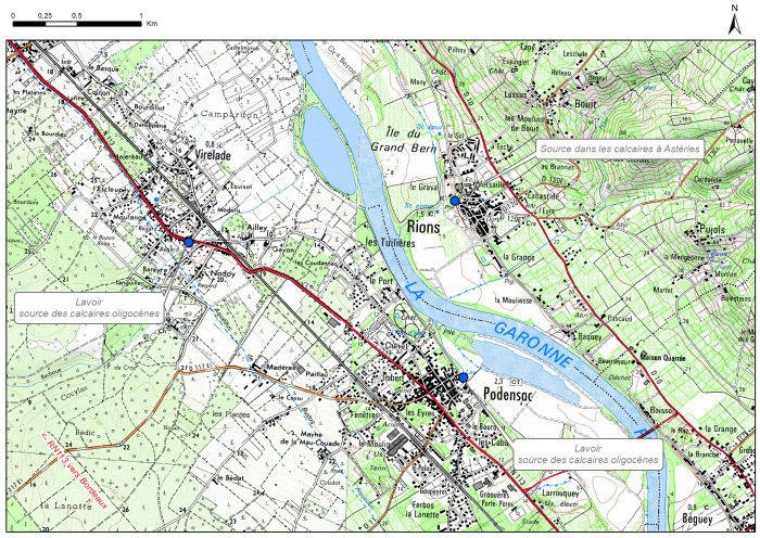 Carte de localisation du site "Source de la grotte de Charles VII" (commune de Rions)