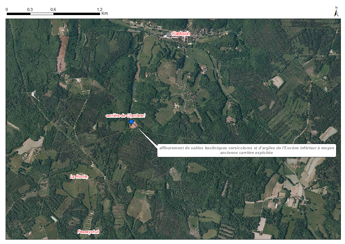 Localisation des affleurements décrits pour le site "Carrière de Chantarel" (commune de Le Buisson-de-Cadouin)