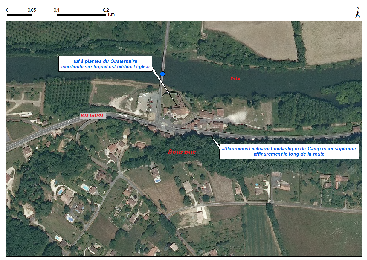 Localisation des affleurements décrits pour le site "Route de Périgueux" (commune de Sourzac)