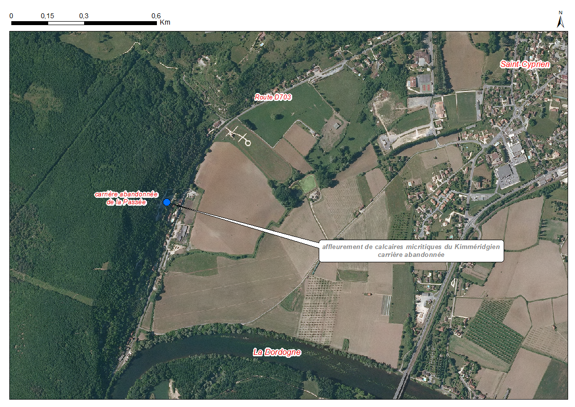 Localisation des affleurements décrits pour le site "Carrière de La Passée" (commune de Saint-Cyprien)