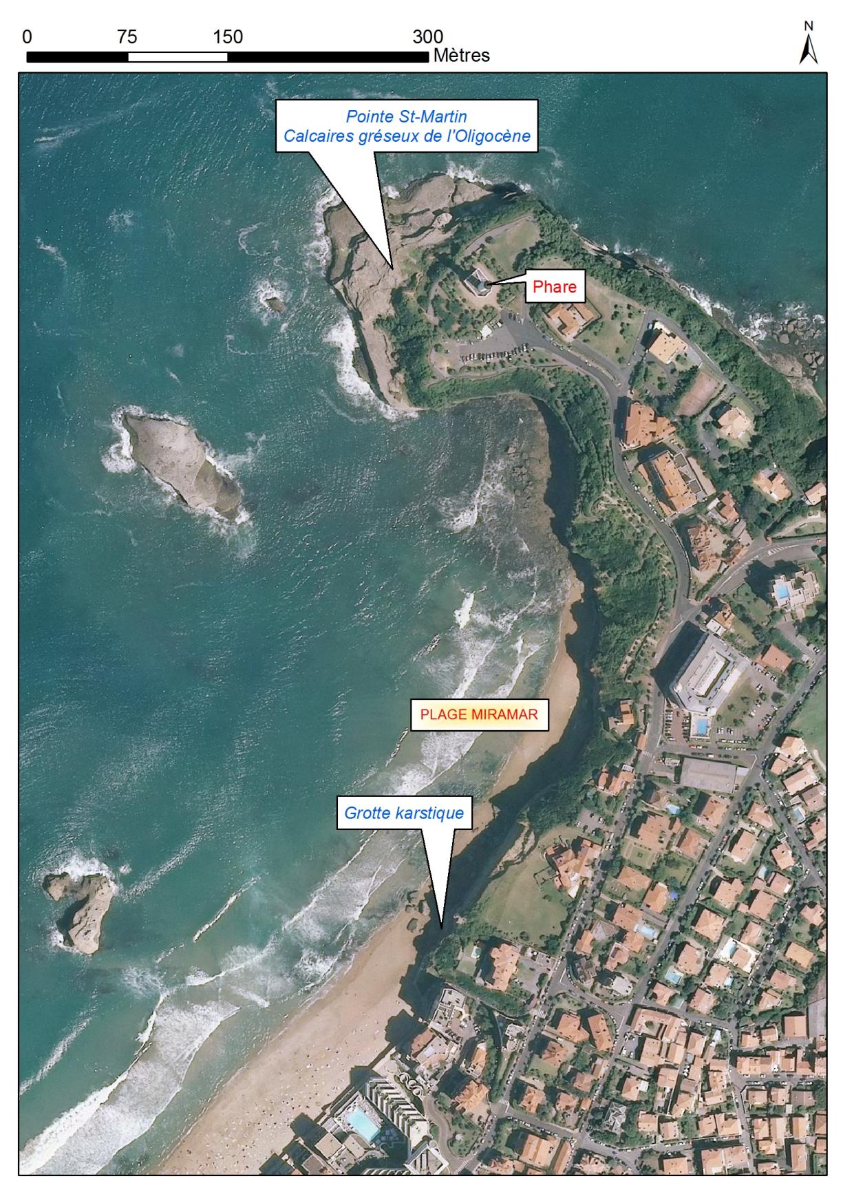 Localisation des affleurements décrits pour le site "Pointe Saint Martin" (commune de Biarritz)