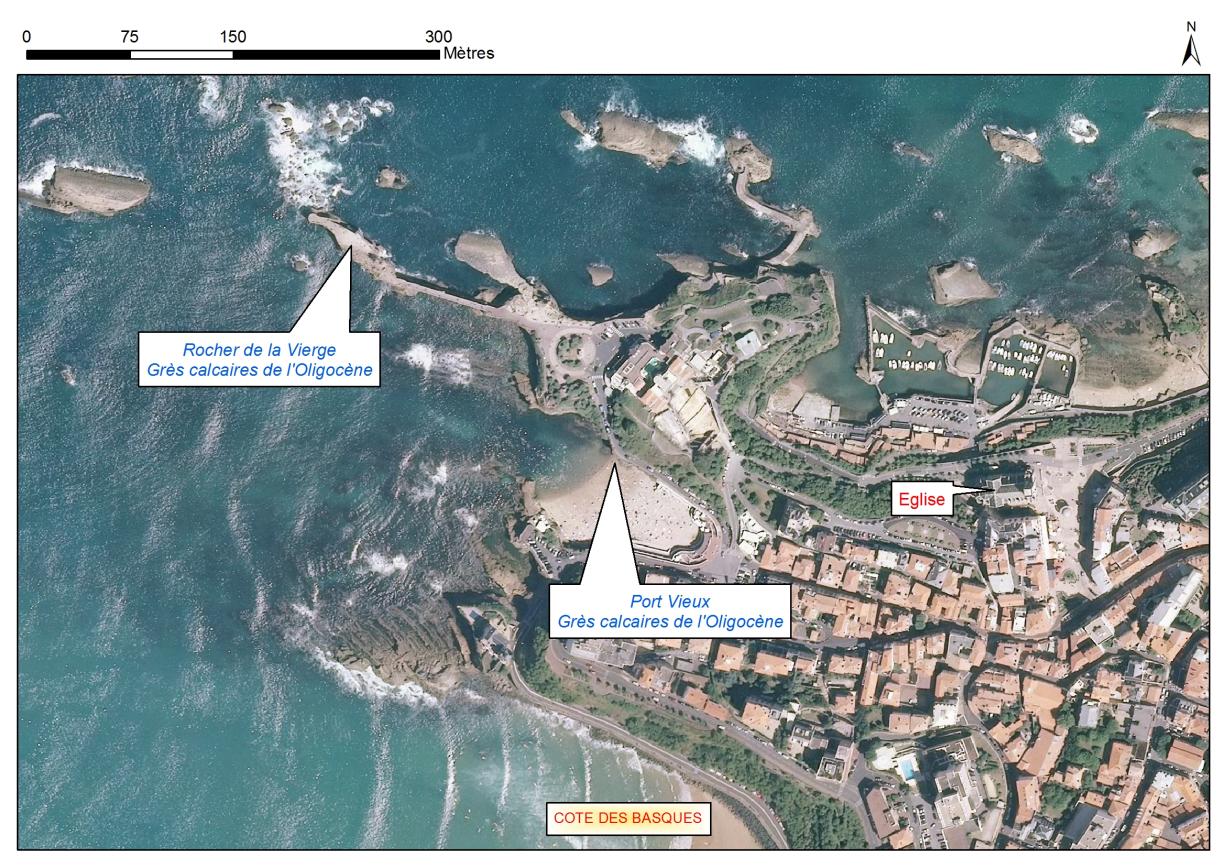 Localisation des affleurements décrits pour le site "Vieux Port" (commune de Biarritz)