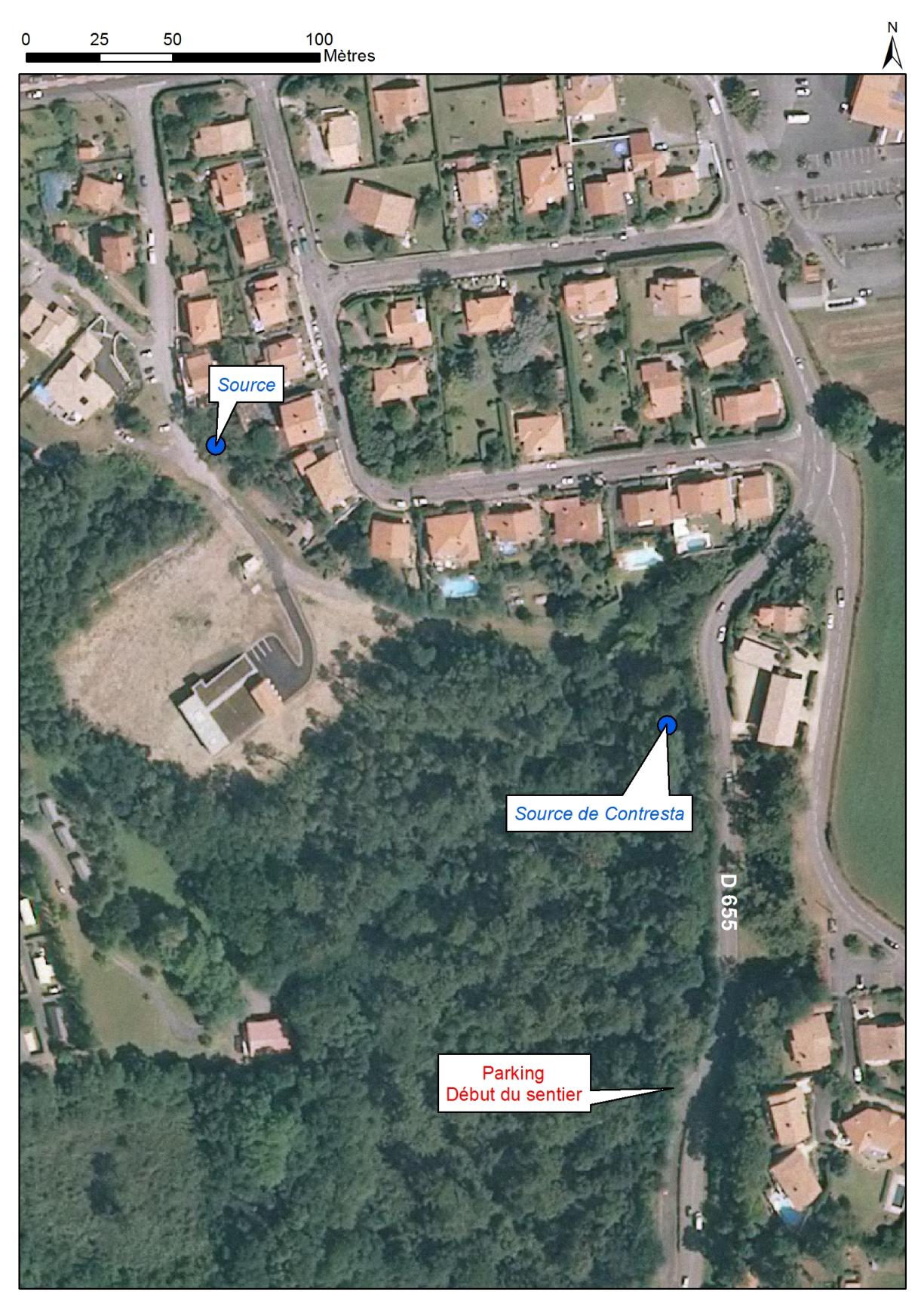 Localisation des affleurements décrits pour le site "Sources Contresta" (commune de Bidart)