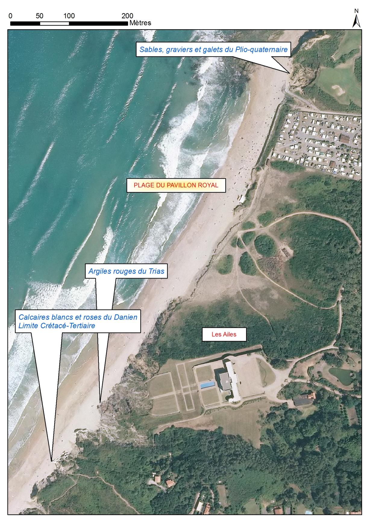 Localisation des affleurements décrits pour le site "Pavillon Royal" (commune de Bidart)