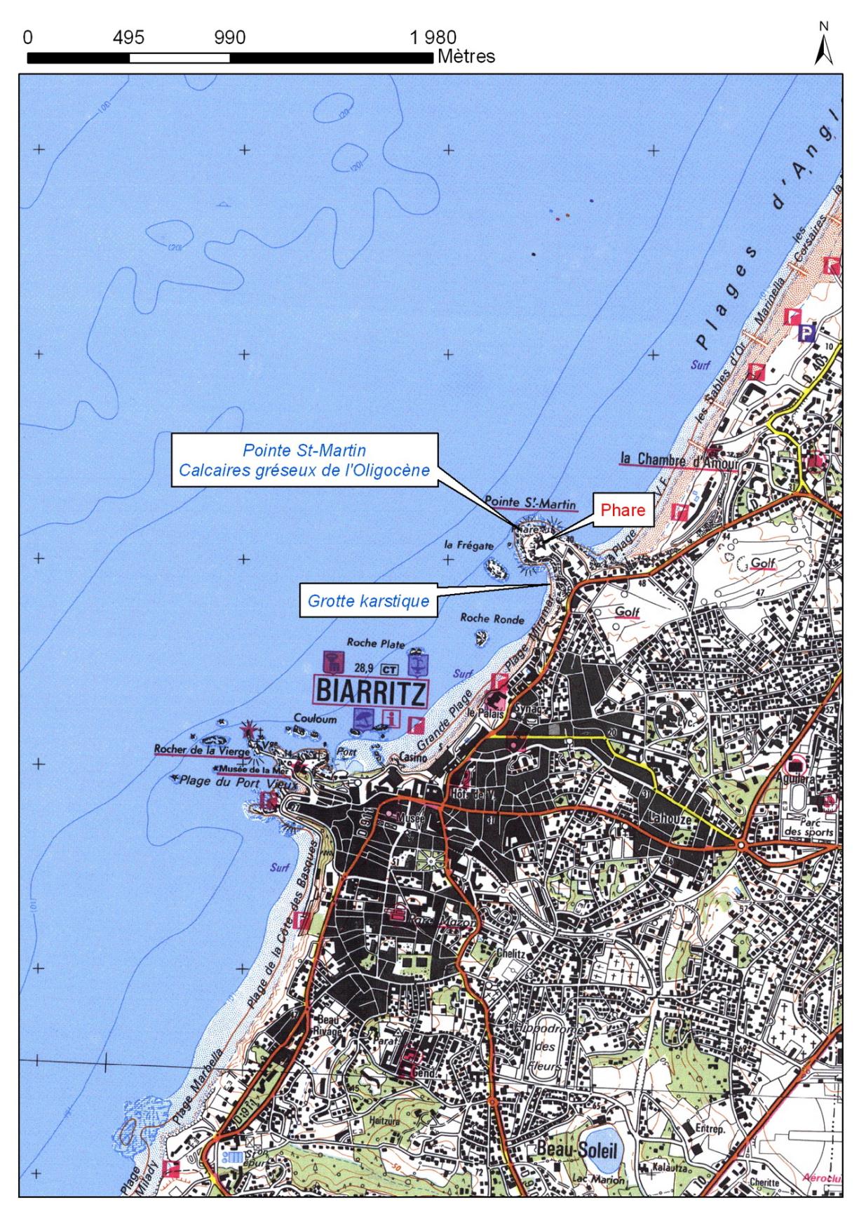 Carte de localisation du site "Pointe Saint Martin" (commune de Biarritz)