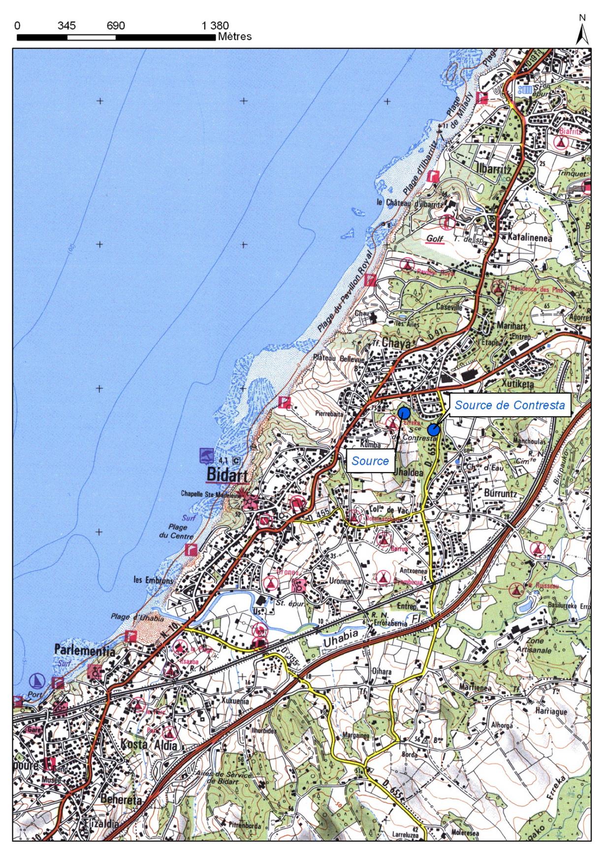 Carte de localisation du site "Sources Contresta" (commune de Bidart)