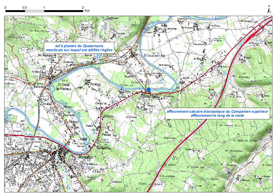Carte de localisation du site "Route Périgueux" (commune de Sarzac)
