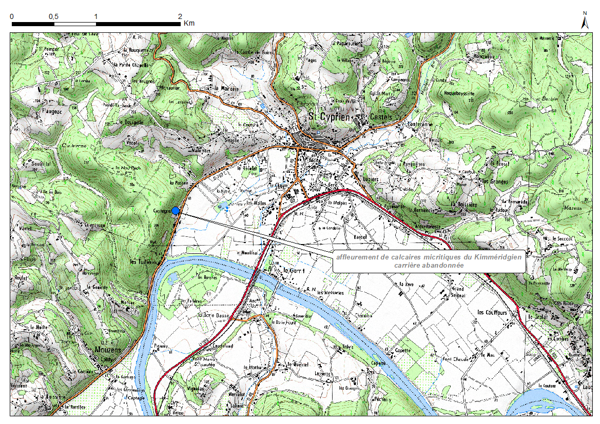 Carte de localisation du site "Carrière de La Passée" (commune de Saint-Cyprien)