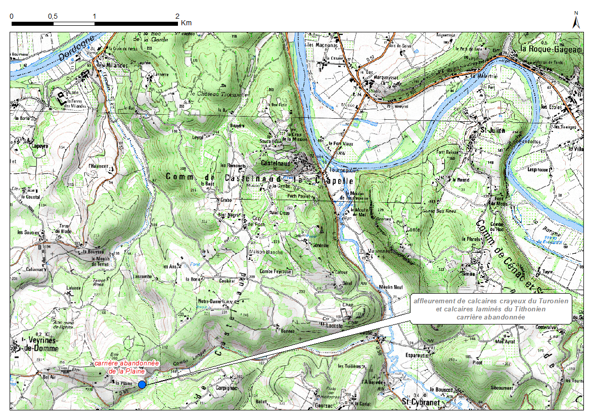 Carte de localisation du site "Carrière de La Plaine" (commune de Veyrines-de-Domme)