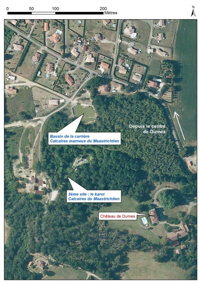 Carte de localisation du site "Ancienne carrière de calcaires" (commune de Dumes)