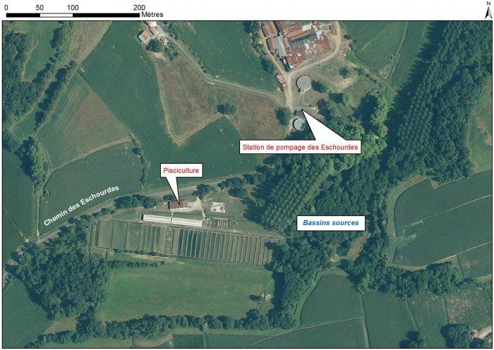 Carte de localisation du site "Source des Eschourdes" (commune de Donzacq)